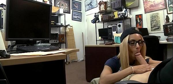  Tight babe screwed by pervert pawn dude in his office